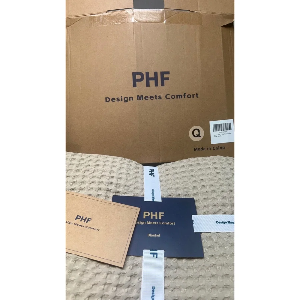 PHF Waffle Weave Blanket Queen 90x90 Khaki Ultra Soft Breathable Cotton Bedding